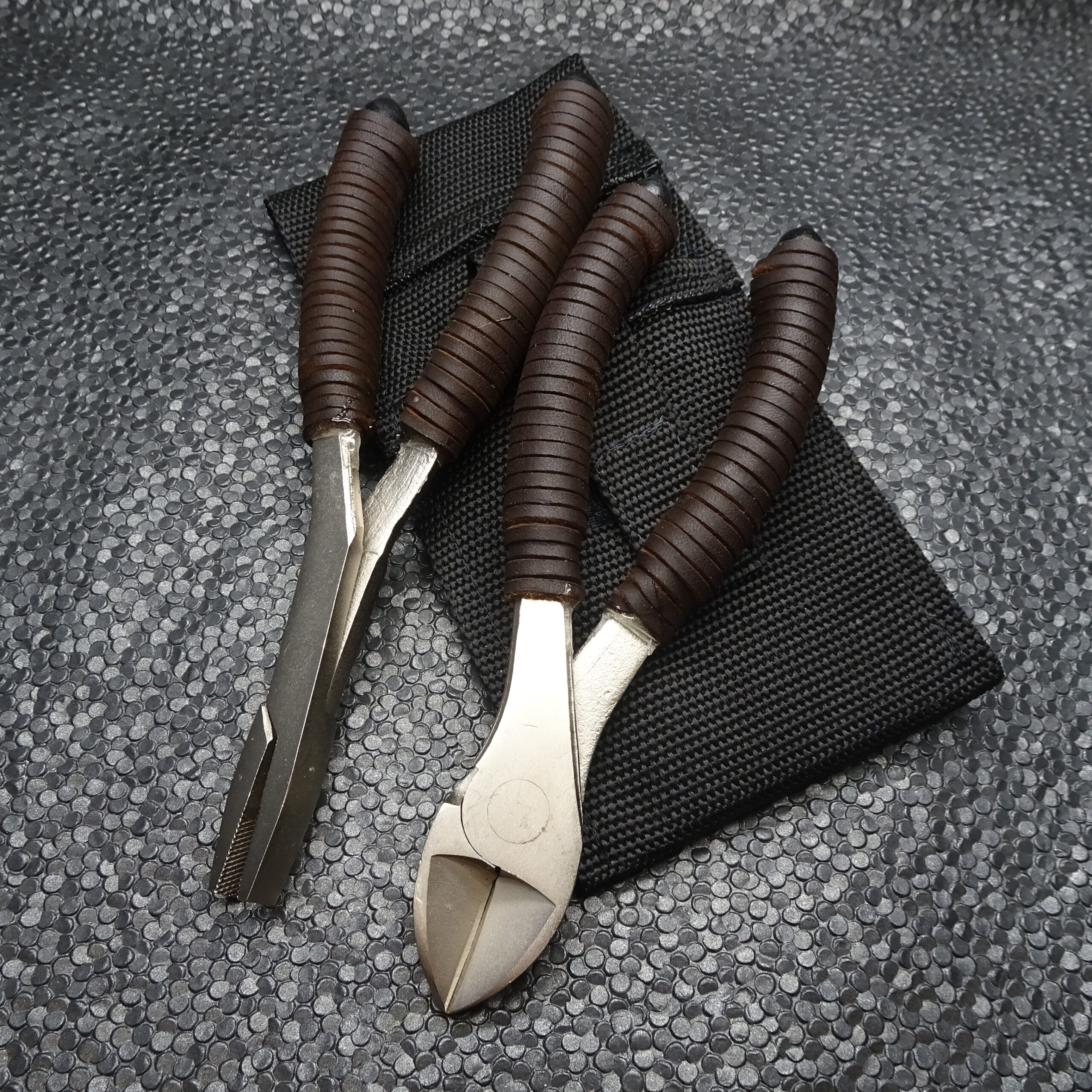 Brown Leather wrapped Dykes/Plier Set 